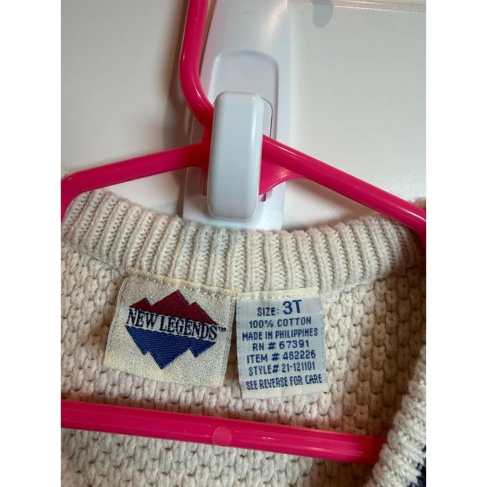 3. Vintage New Legends Kids 3T Cream Navy Blue Textured Knit Button Front Vest